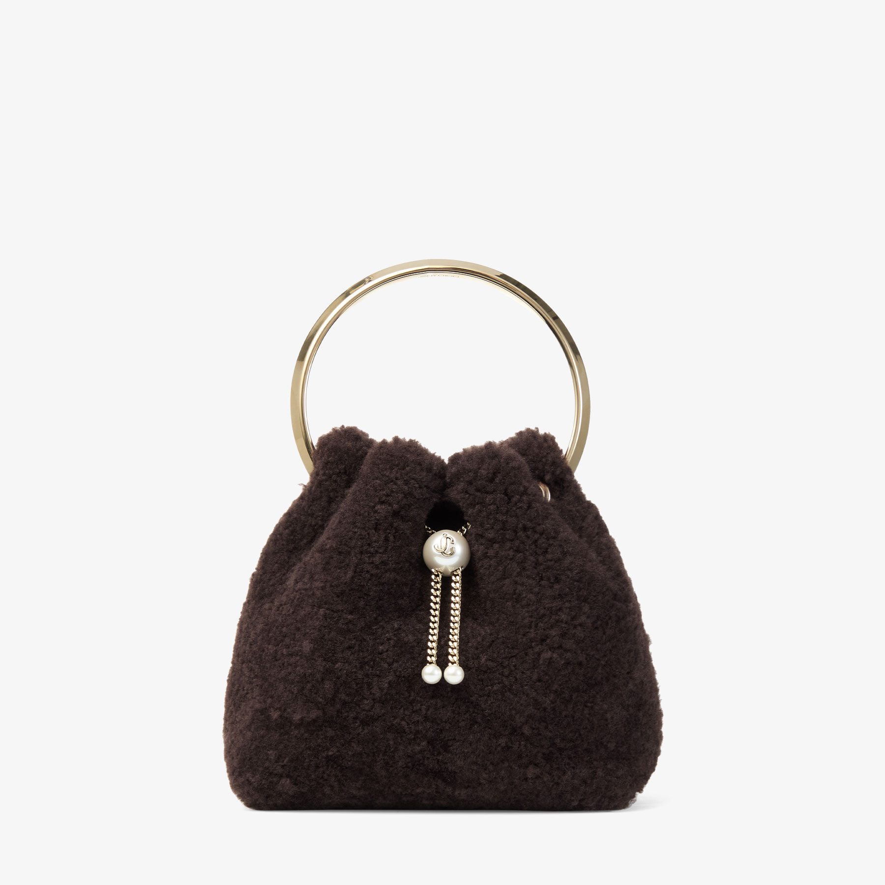 Jimmy Choo Bon Bon Shearling Top-handle Bag In Brown