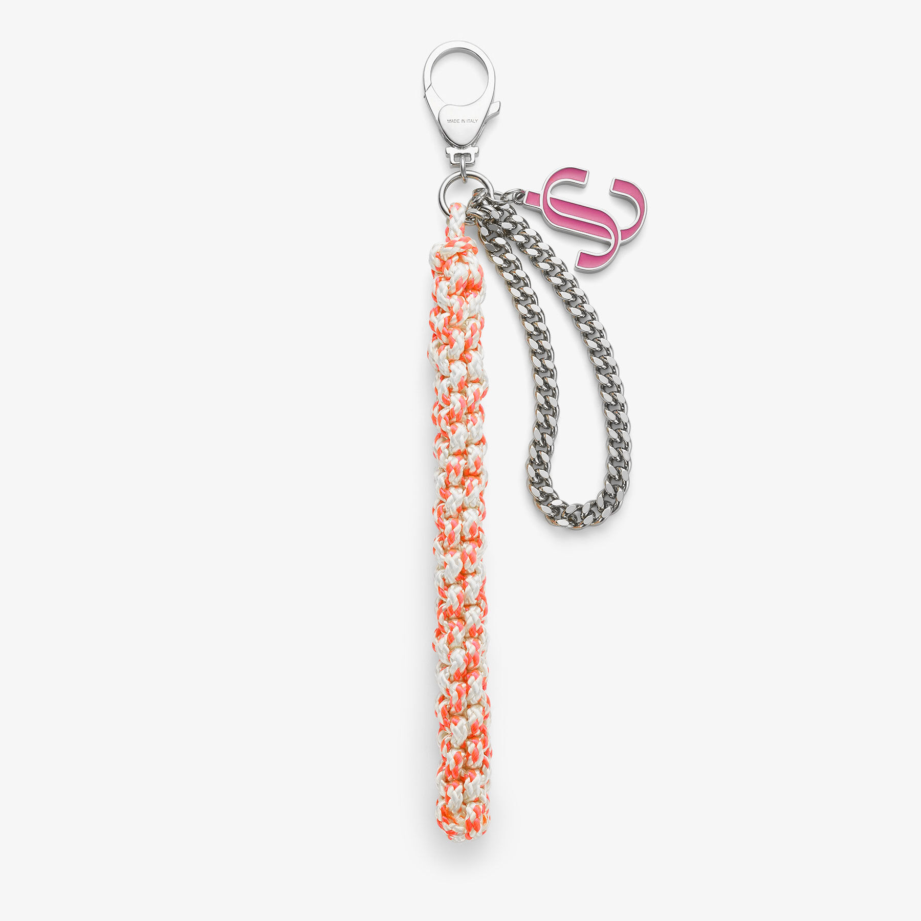 Jimmy Choo Braided Rope Charm In Orange/candy Pink/silver