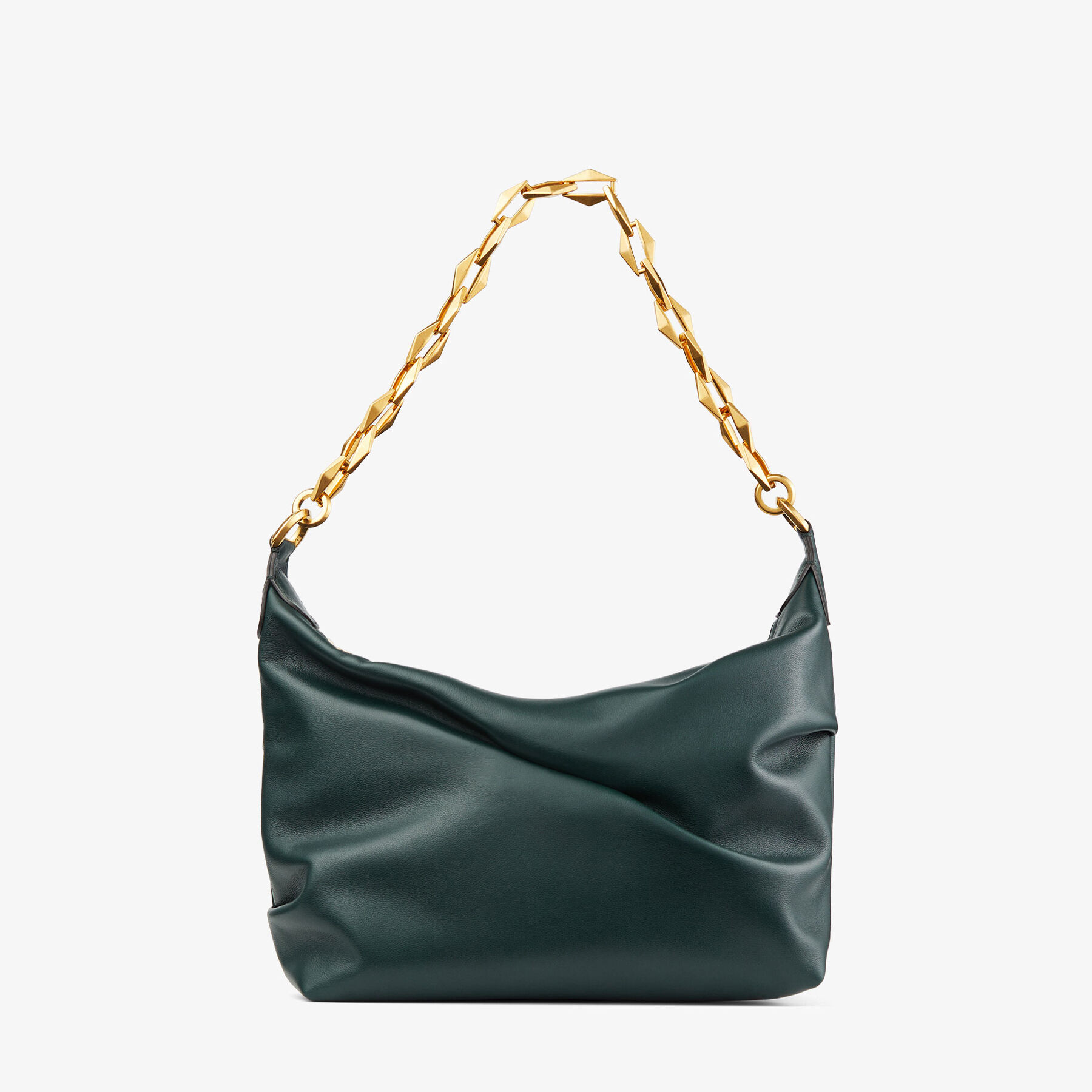 Jimmy Choo Diamond Soft Hobo/s In Dark Green/gold