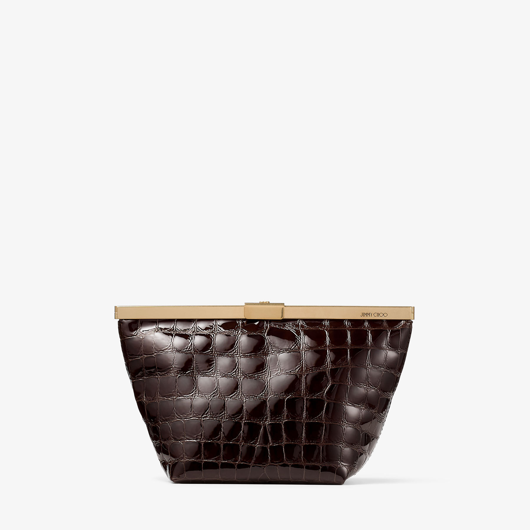 Jimmy Choo Ganache Crocodile-effect Chain Clutch Bag In Brown