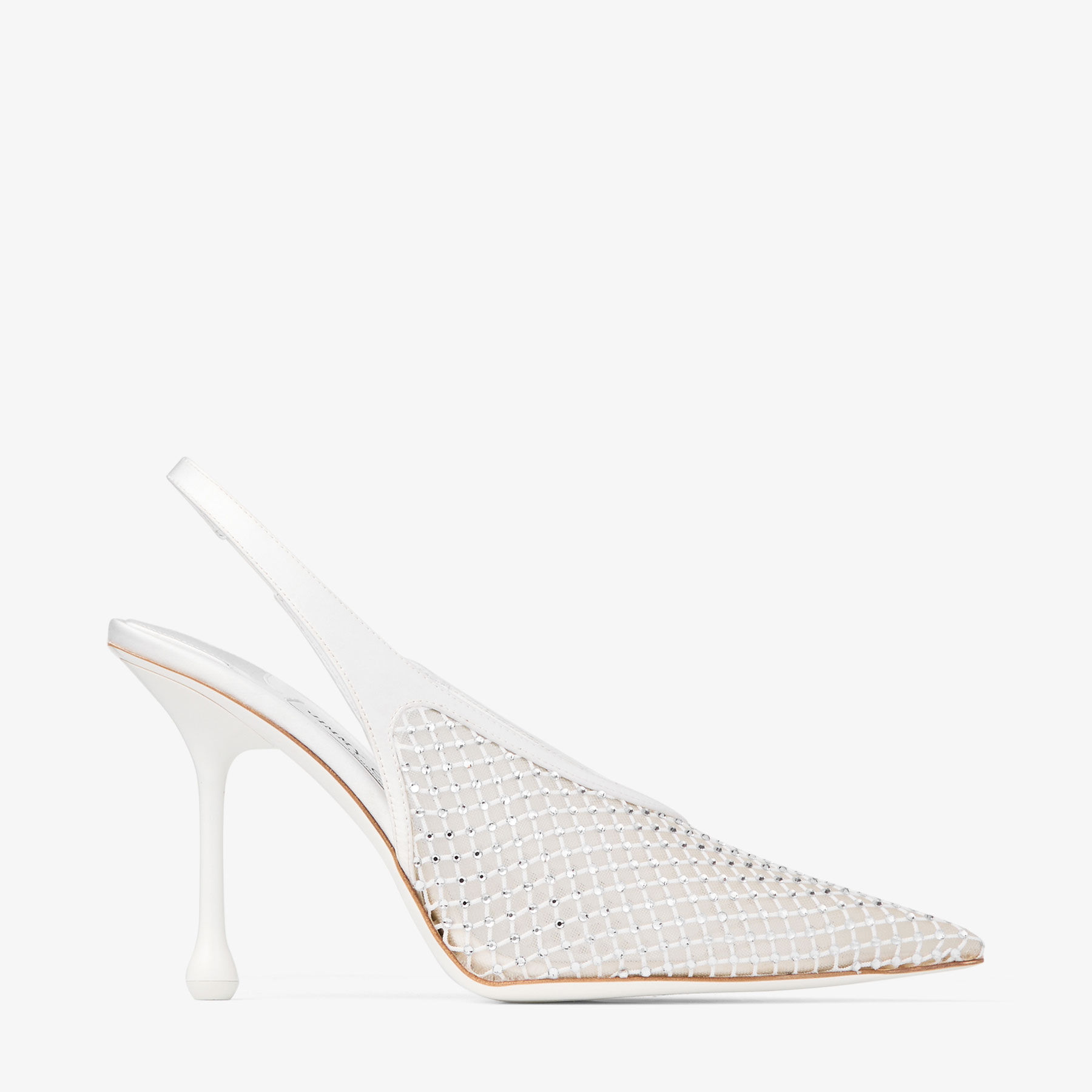 Jimmy Choo Isa 95 Leather Slingback Pumps In White/crystal