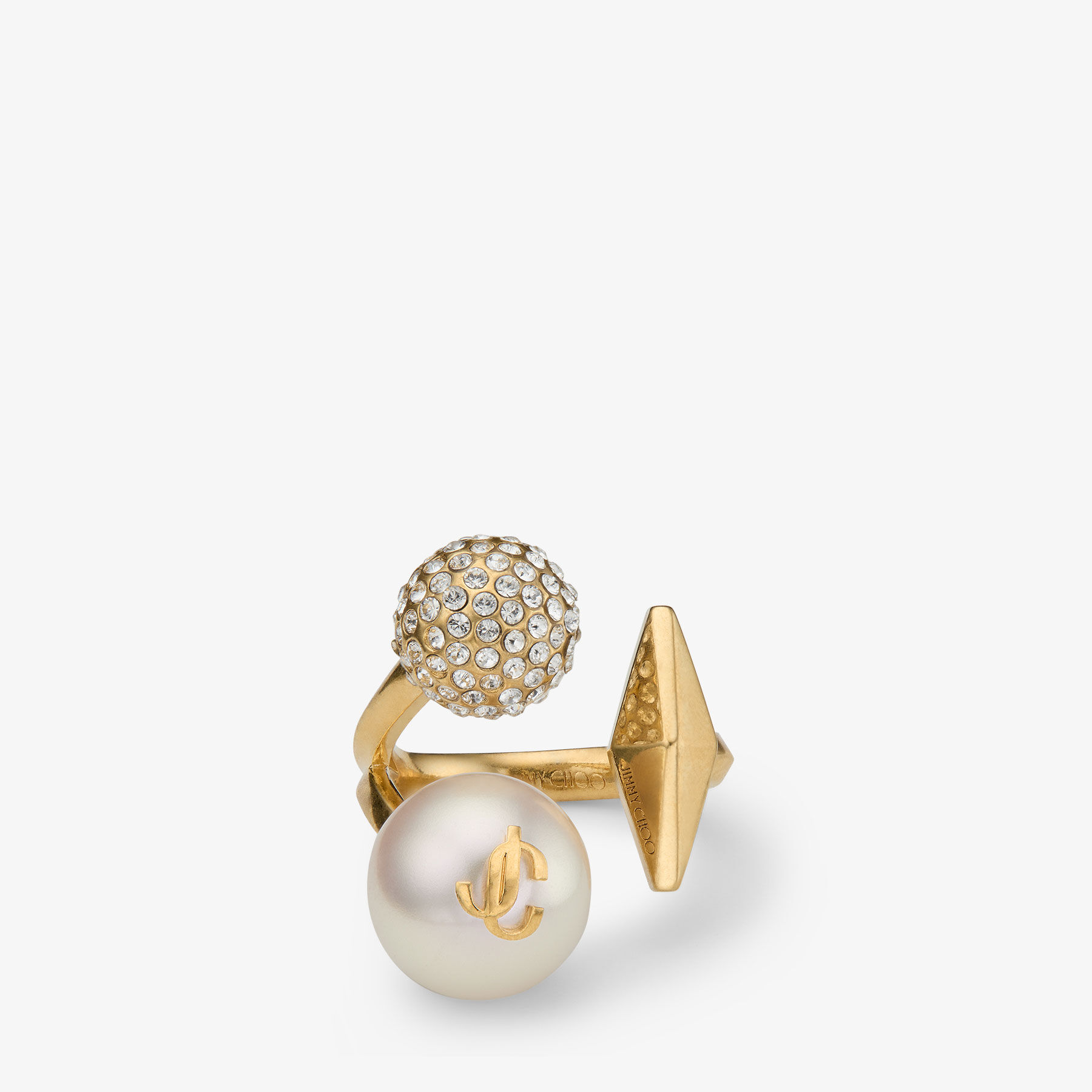 Shop Jimmy Choo Multi Charm Ring In Gold/white/crystal