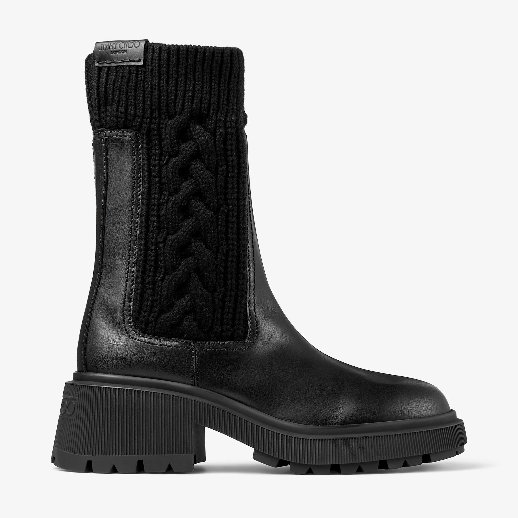 Jimmy Choo Tamia 70 Leather And Knit Boots In Black