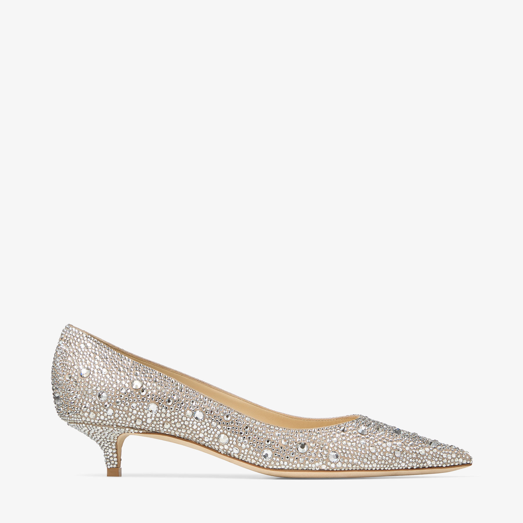 Jimmy Choo Amelia Light Soft Gold Shimmer Suede Pumps With Crystal Hotfix
