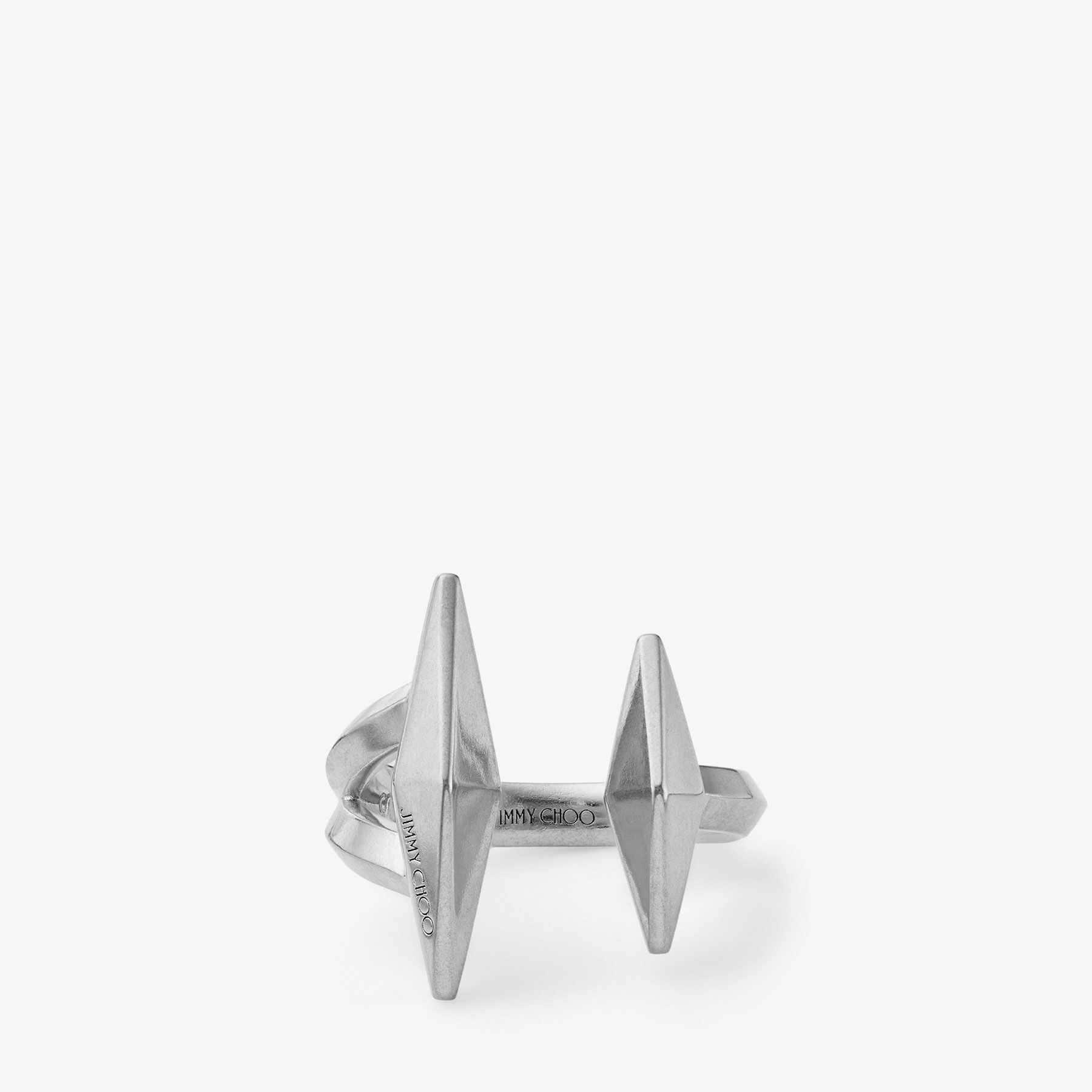 Shop Jimmy Choo Double Diamond Ring In Antique Silver
