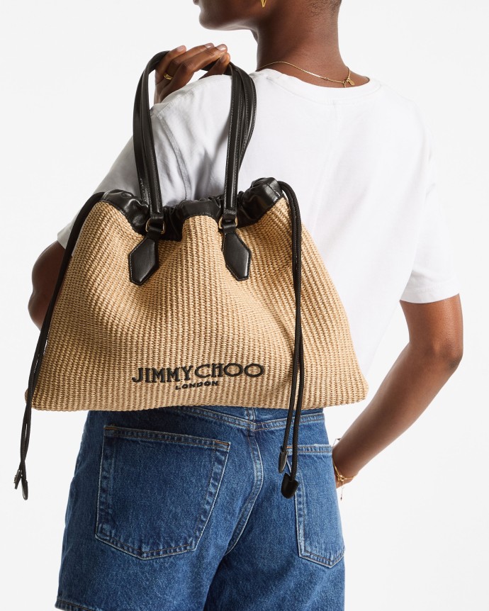 トートバッグ Jimmy Choo Jimmy Choo Bags.. (DRAWSTRINGTOTEL QAV121749) Drawstring Tote L |Natural Soft Raffia Tote with Smooth Calf