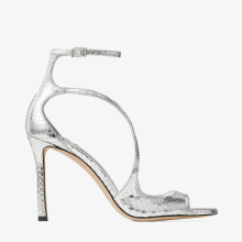 AZIA 95 | Silver Metallic Snake Printed Leather Sandals - Jimmy Choo