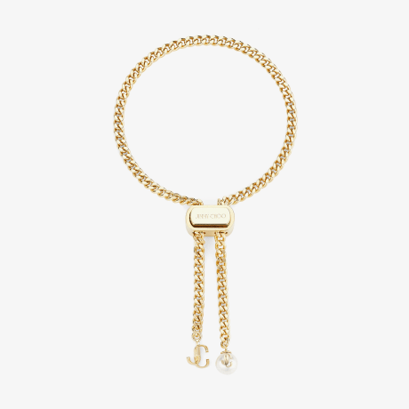 パール X JCチャーム付き ゴールドフィニッシュメタル・ブレスレット | Bon Bon Bracelet | ジュエリー・コレクション | ジミー  チュウ JP