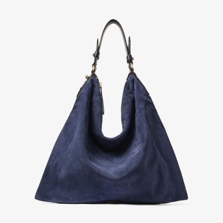 Navy suede hobo bag top