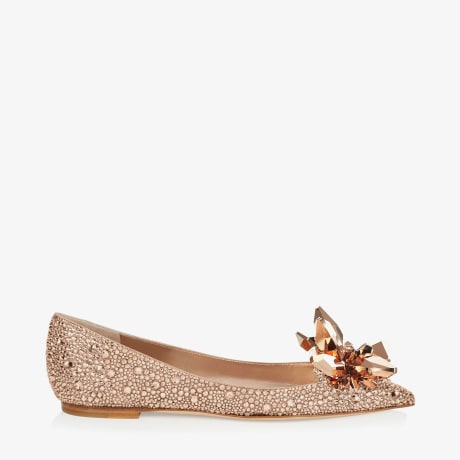 Rose Gold Crystal Covered Pointy Toe Flats Jimmy Choo