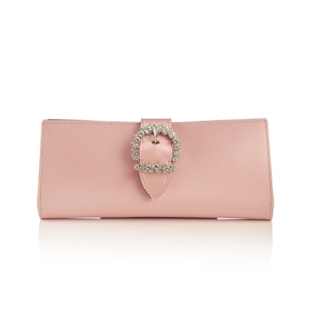 Cheri Ice Pink Satin Clutch Bag with Crystal Buckle New Collection JIMMY CHOO