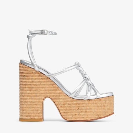 CLARE WEDGE 130 | Silver Metallic Nappa Leather Wedge Sandals 