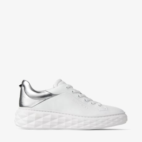 Diamond Maxi F Ii White and Silver Leather Trainers with Platform Sole New Collection JIMMY CHOO