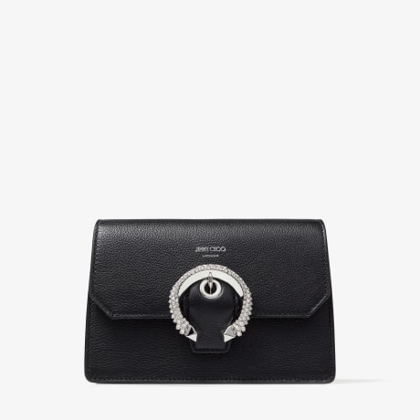 Black Goat Leather Crossbody Bag with Swarovski Crystal Buckle MADELINE CROSSBODY Spring Summer 2021 JIMMY CHOO