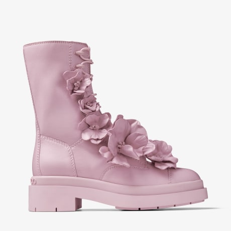 NARI FLOWERS FLAT Rose Nappa Leather Ankle Boots with Flowers New Collection JIMMY CHOO