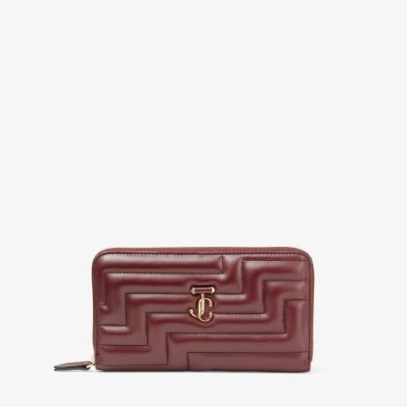 Burgundy Quilted Nappa Leather Wallet with JC Emblem PIPPA Autumn 2022 collection JIMMY CHOO AU