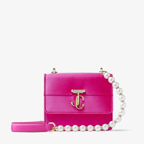 Ballet Pink Box Leather Shoulder Bag with Pearl Strap AVENUE QUAD XS Summer 2022 collection JIMMY CHOO
