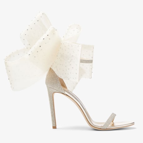 AVELINE 100 Ivory Sandals with Asymmetric Crystal Hotfix Bows Winter 2022 collection JIMMY CHOO CA