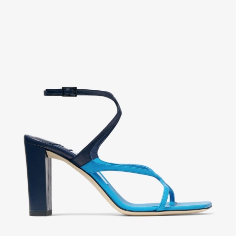 Azie 85 | Sky and Navy Patchwork Nappa Leather Sandals | JIMMY CHOO