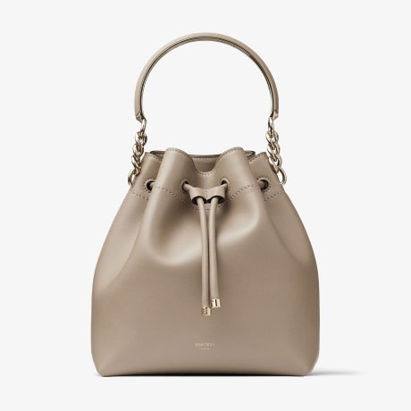 BON BON BUCKET | Taupe Soft Shiny Smooth Calf Leather Bucket Bag ...