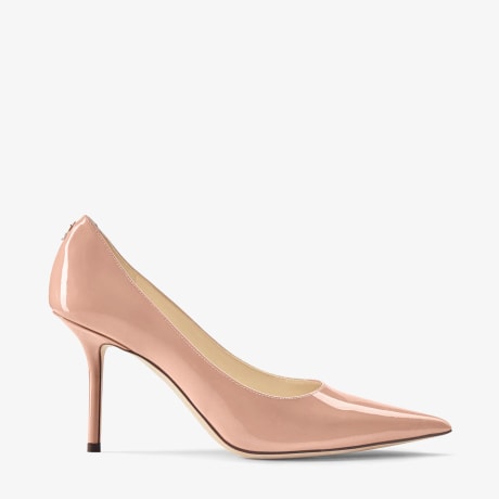 Ballet Pink Patent Leather Pointy Toe pumpss with Jimmy Choo Button ...