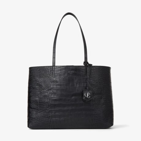 Black Croc Embossed Leather Tote Handbag with JC Emblem NINE2FIVE E W Autumn Winter 2020 JIMMY CHOO US