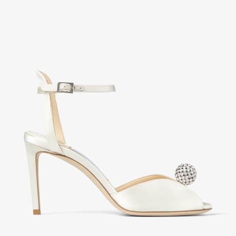 Ivory Satin Sandals with Crystal-Embellished Sphere | SACORA 85 |Cruise ...