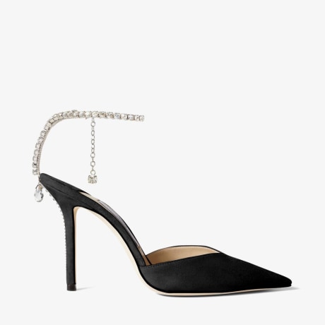 Saeda 100 | Black Suede Pumps with Crystal Embellishment | JIMMY CHOO