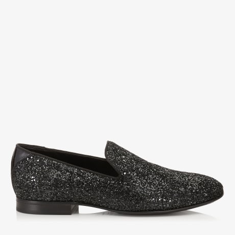 Black Coarse Glitter Fabric Slipper THAME Cruise 19 JIMMY CHOO CA