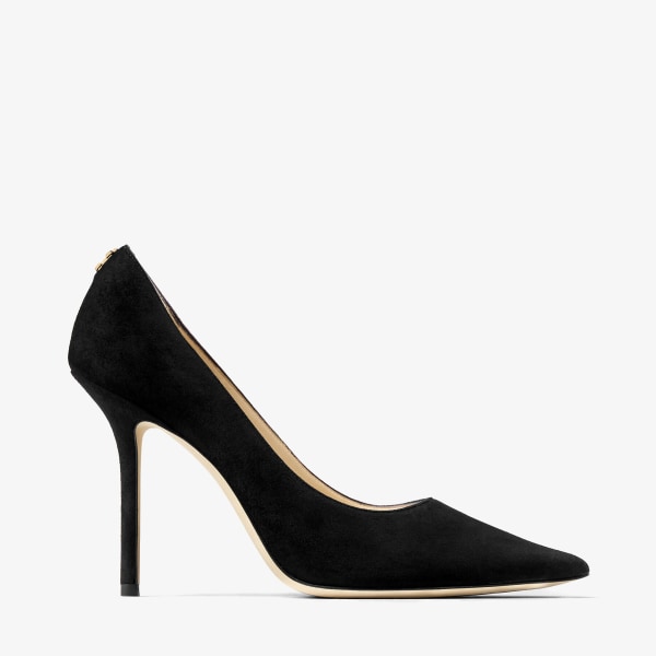Black Suede Pointy Toe pumps with Jimmy Choo Button LOVE 100 Autumn Winter 19 JIMMY CHOO