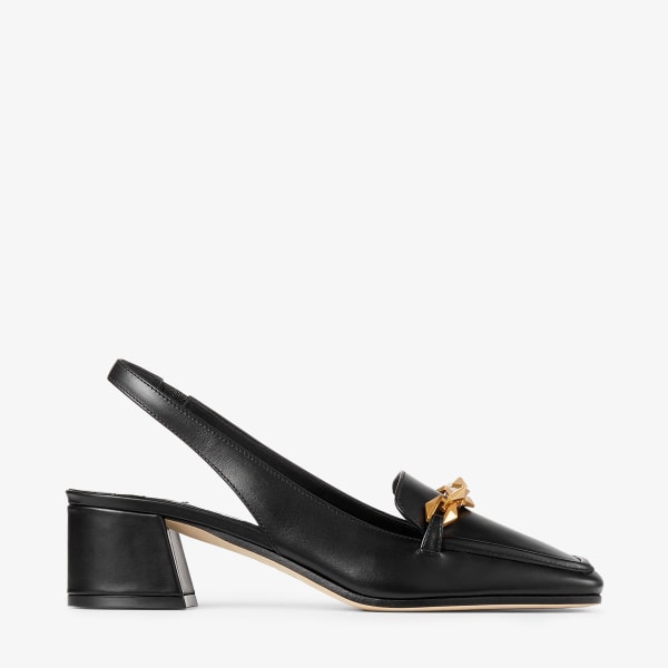 Diamond Tilda Sling Back 45 | Black Calf Leather Sling Back Pumps with  Diamond Chain | JIMMY CHOO