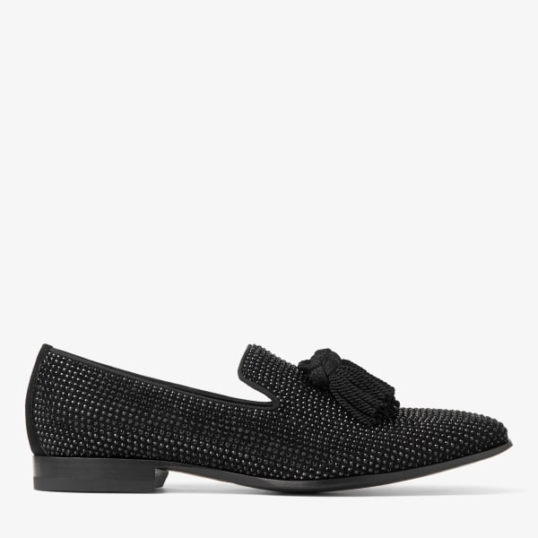 JIMMY CHOO Foxley M Black Suede Slippers With Crystals Black Black Diamond 45