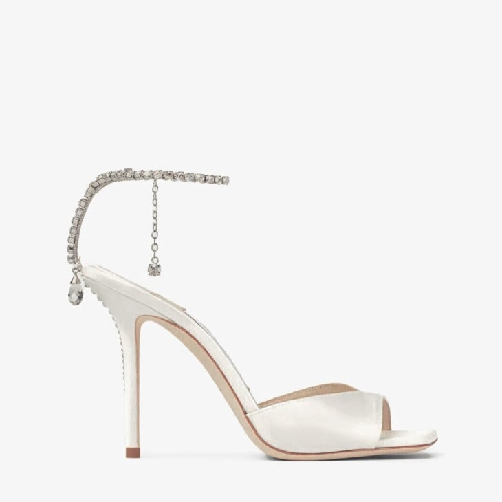Jimmy Choo Maisel Crystal Embellished White Wedding Sandals Heel Size 37  (US7) | eBay