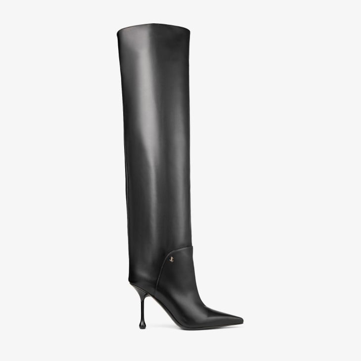 Jimmy Choo Black Leather Round Toe Side Zip High Heel Knee High Boots  Women's 37 | eBay