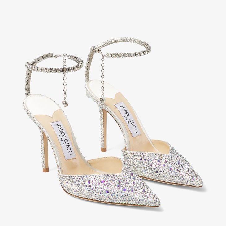 Jimmy Choo ARI Crystal Covered Pointy Toe Pumps, Gold - myonewedding.co.uk  | Cinderella wedding shoes, Silver bridal shoes, Wedding shoes heels