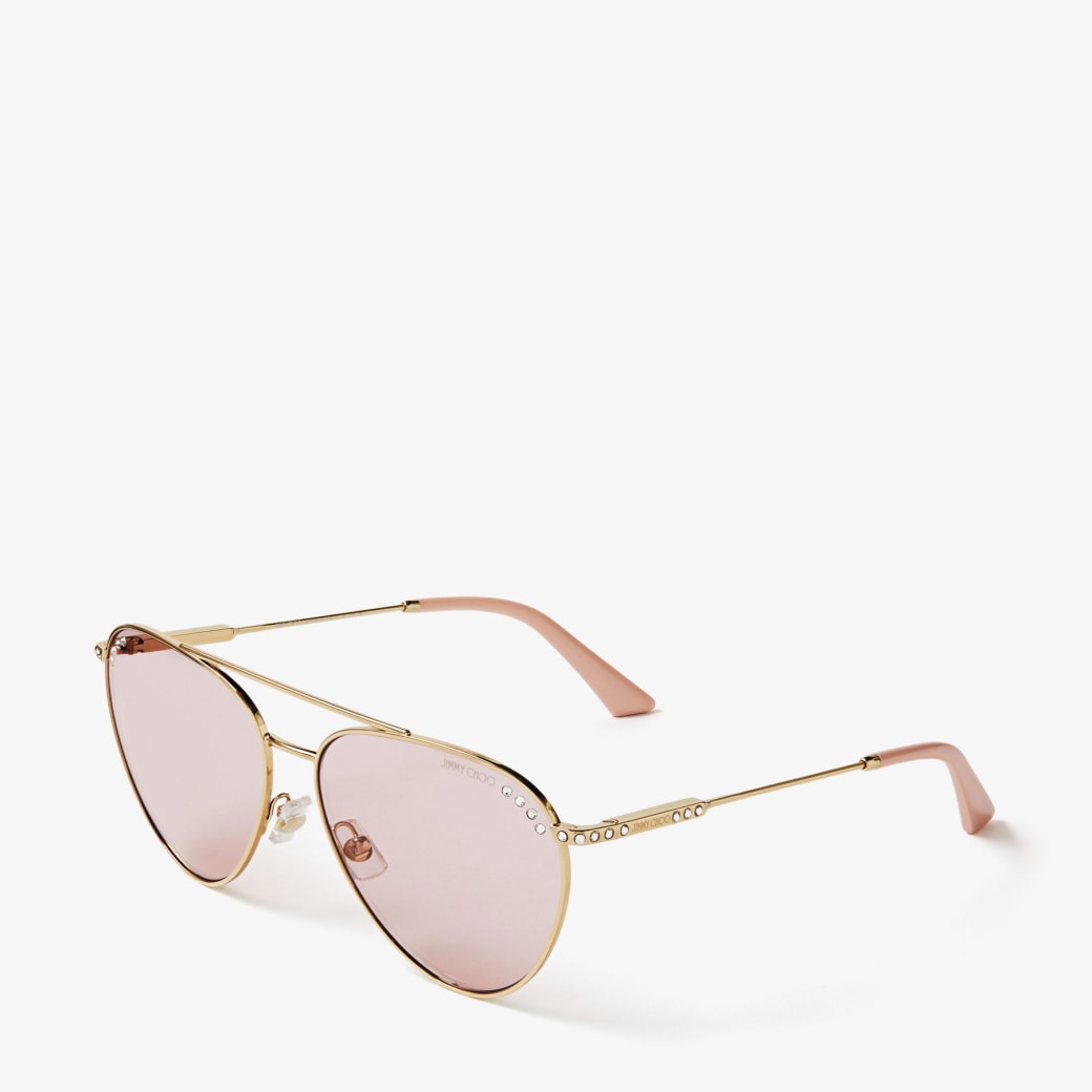 Ary Pale Gold Aviator Sunglasses with Crystals JIMMY CHOO