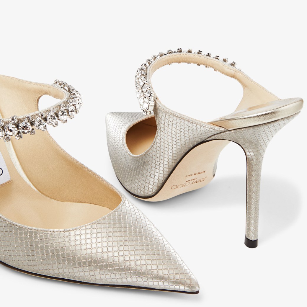 Bing 100 | Champagne Glitter Fabric Mules with Crystal Strap