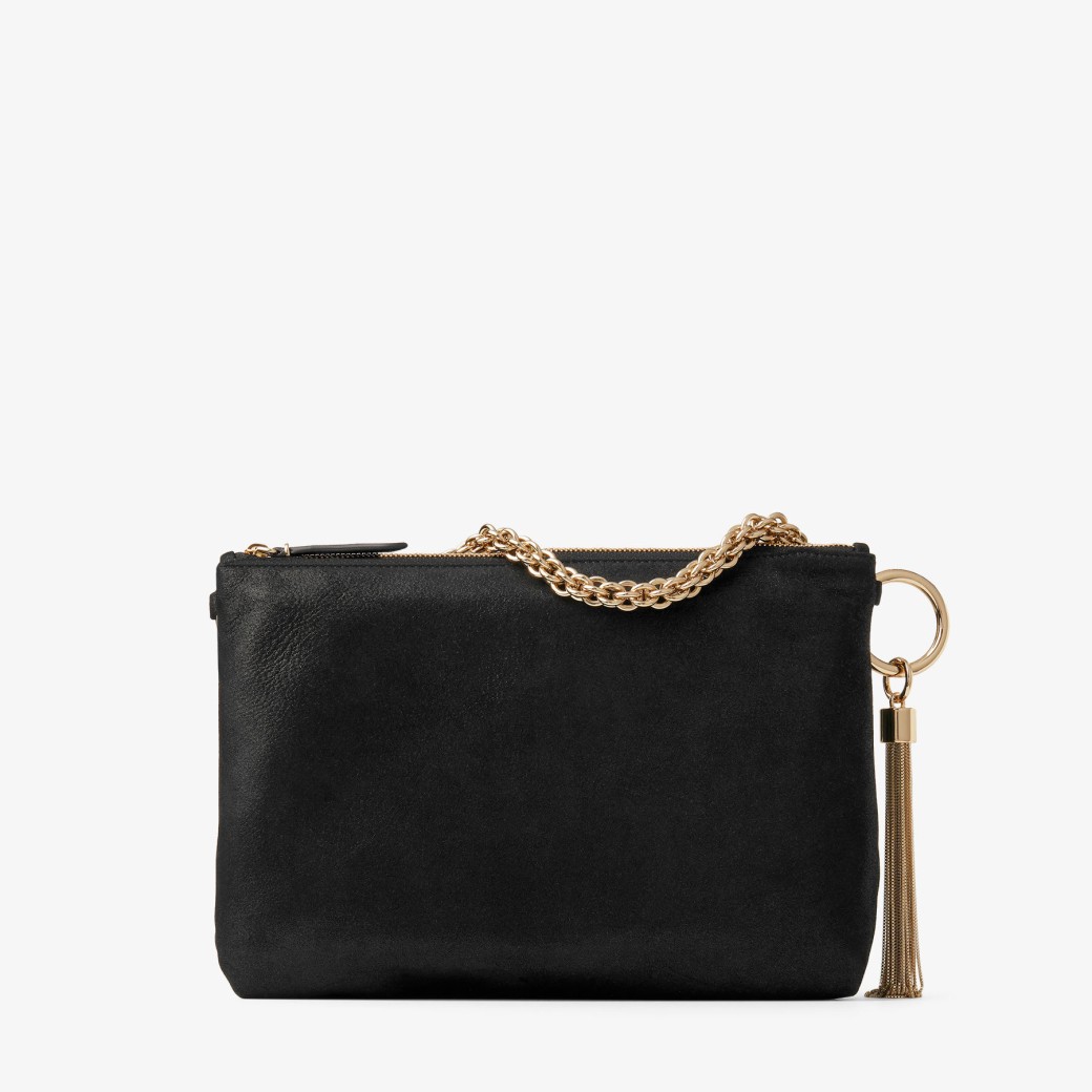 Black Shimmer Suede Clutch Bag Callie Pre Fall 18 JIMMY CHOO
