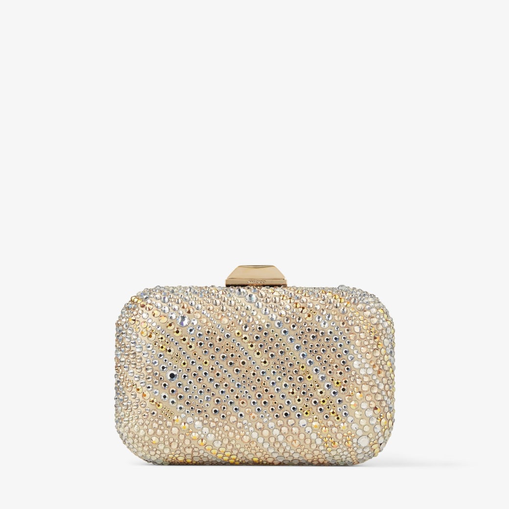 Cloud Gold Mix Satin Crystal Clutch JIMMY CHOO UK