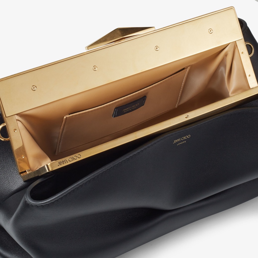 DIAMOND FRAME CLUTCH Black Soft Calf Leather Clutch Bag with