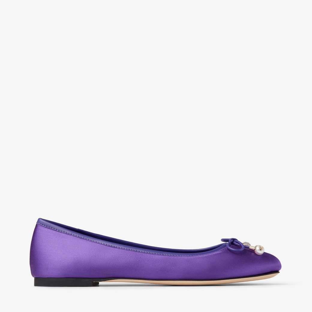 Elme Flat Purple Satin Flats with Pearl Embellishment JIMMY CHOO