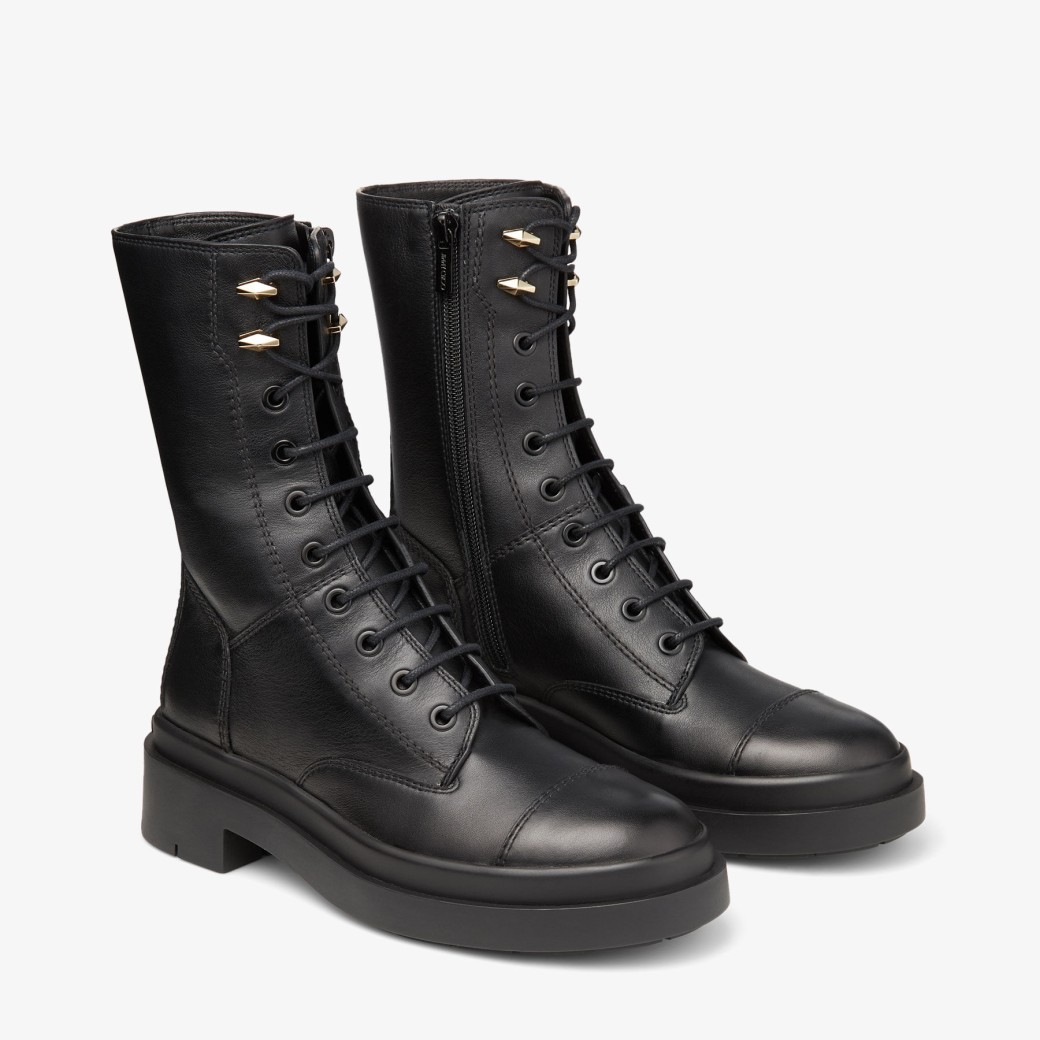 NARI FLAT Black Leather Boots with Chain Autumn Collection
