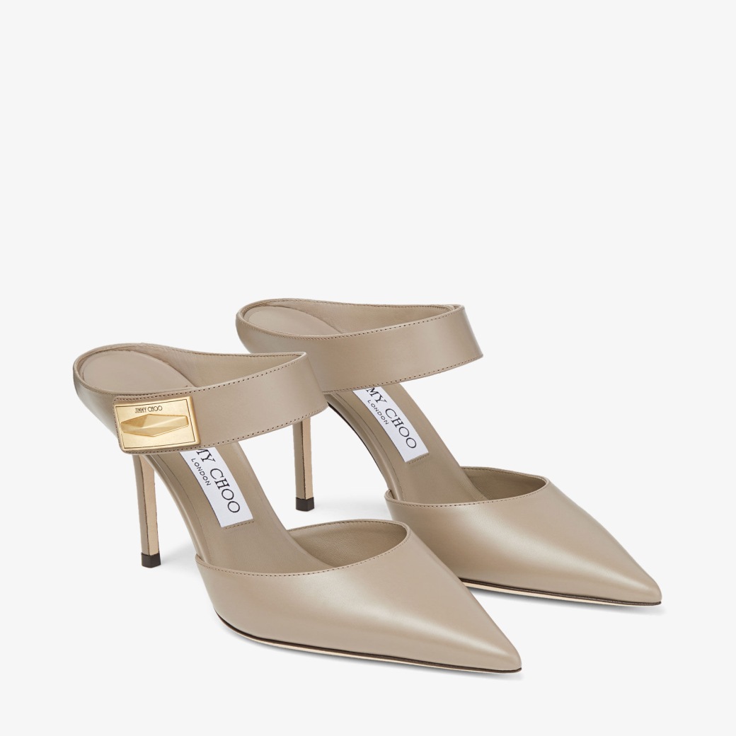 NELL MULE 85 Taupe Calf Leather Mules Autumn Collection