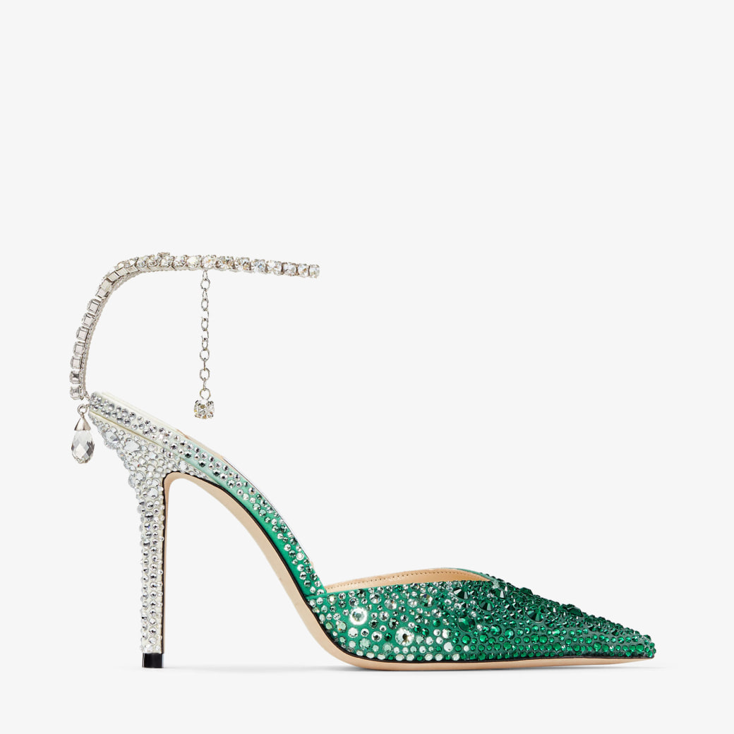 Saeda 100 | Emerald Satin Pumps with crystals | JIMMY CHOO