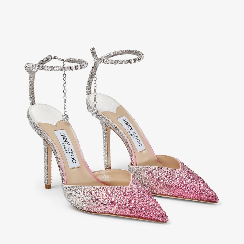 Luxury Ladies Hot Pink Dress Shoes Pumps Womens High Heels Crystals Ankle  Strap Pointed Toe Saeda 100mm Crystal Embellished Satin Pumps Elegant  Wedding From Luxuryfoot_888, $62.53