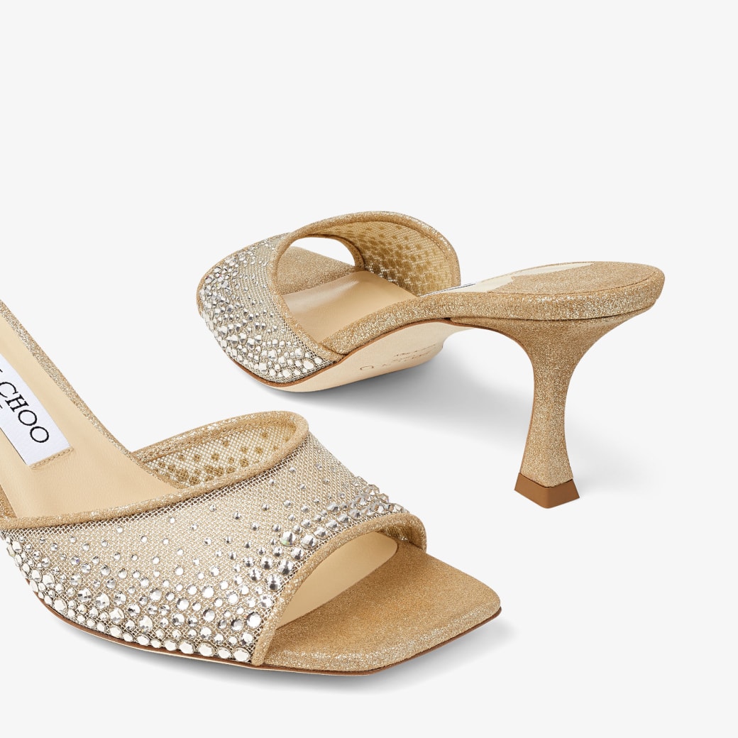 Dalinda champagne satin sale rhinestone flat sandals