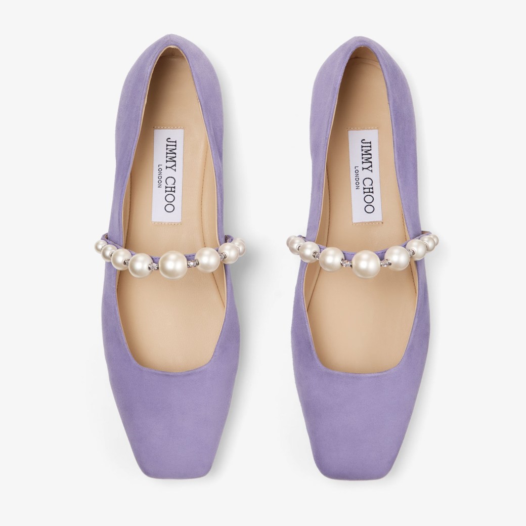 Ade Flat Tanzanite White Suede W Pearls Flats JIMMY CHOO