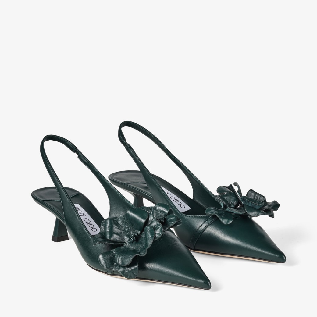 RENE/FLOWERS 100 | Black Nappa Leather Pumps with Flowers | New Collection  | JIMMY CHOO