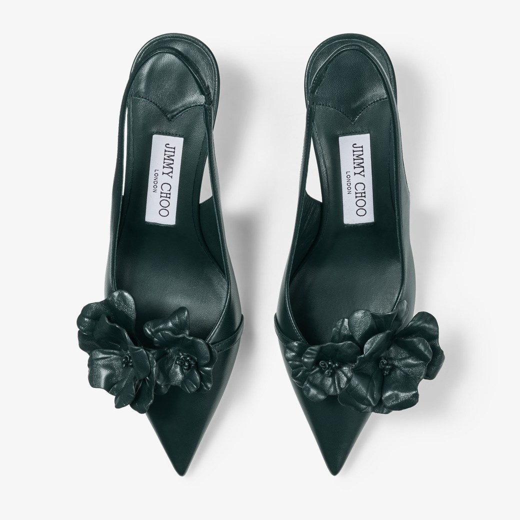 AMITA/FLOWERS 45 | Latte Nappa Leather Sling Back Pumps with Flowers | New  Collection | JIMMY CHOO