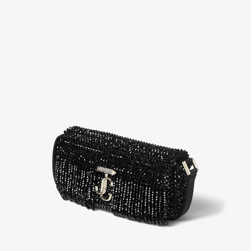 AVENUE MINI SHOULDER Black Satin Mini Shoulder Bag with Crystal
